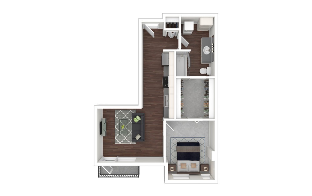 1 Bedroom 1 - 1 bedroom floorplan layout with 1 bath and 660 square feet.