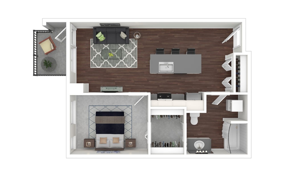 1 Bedroom 2 3 - 1 bedroom floorplan layout with 1 bath and 702 to 705 square feet.