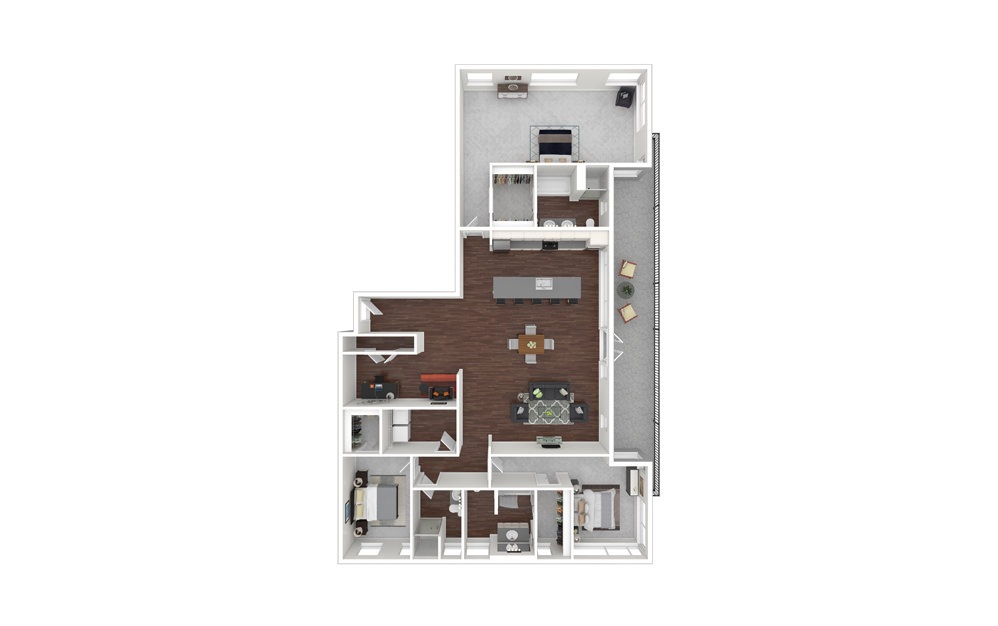2 Bed Den Penthouse 1 - 2 bedroom floorplan layout with 3 baths and 2148 square feet.