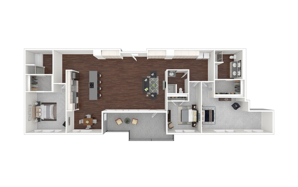 2 Bed Den Penthouse 2 - 2 bedroom floorplan layout with 3 baths and 2405 square feet.