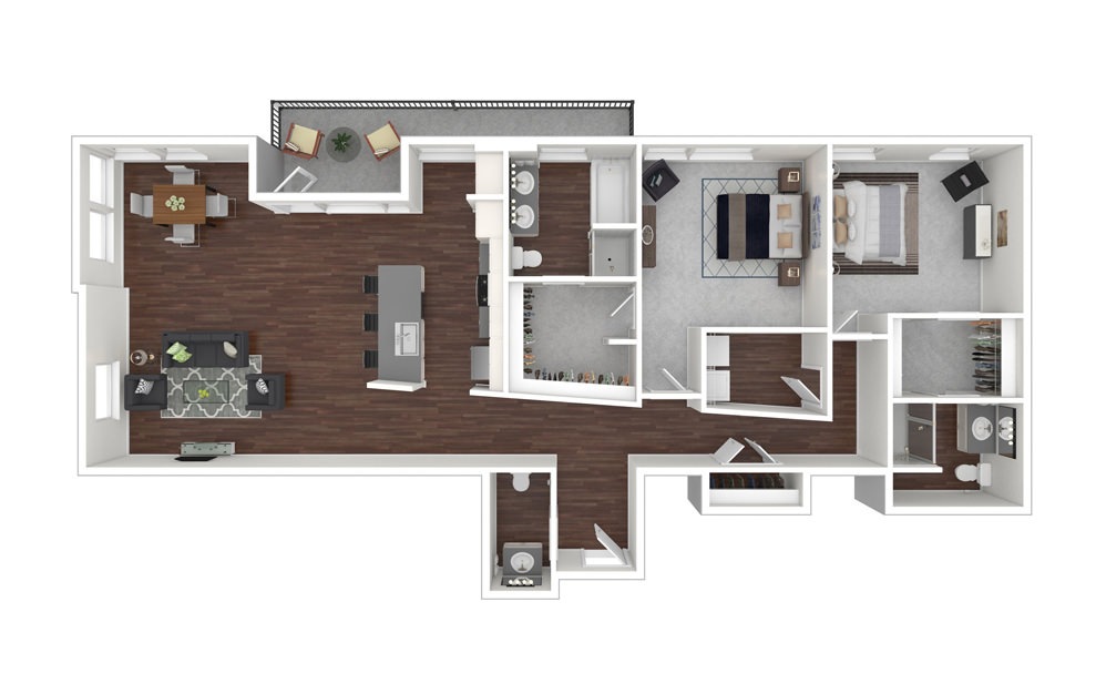 2 Bed Penthouse 2.5 - 2 bedroom floorplan layout with 2.5 baths and 1588 square feet.