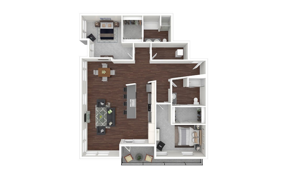 2 Bed Penthouse 3 - 2 bedroom floorplan layout with 2 baths and 1580 square feet.