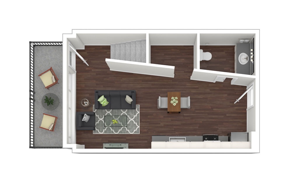 1 Bed Townhome 1 - 1 bedroom floorplan layout with 1 bath and 693 square feet. (Floor 1)
