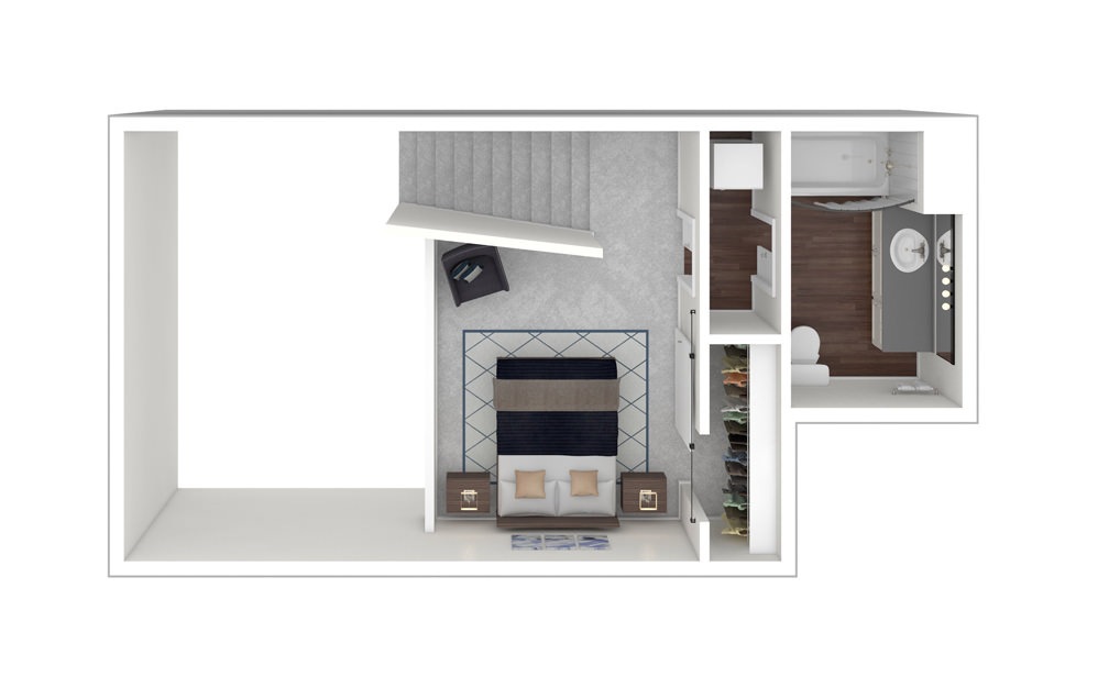 1 Bed Townhome 1 - 1 bedroom floorplan layout with 1 bath and 693 square feet. (Floor 2)
