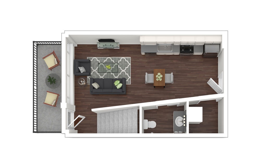 1 Bed Townhome 4 - 1 bedroom floorplan layout with 1 bath and 760 square feet. (Floor 1)