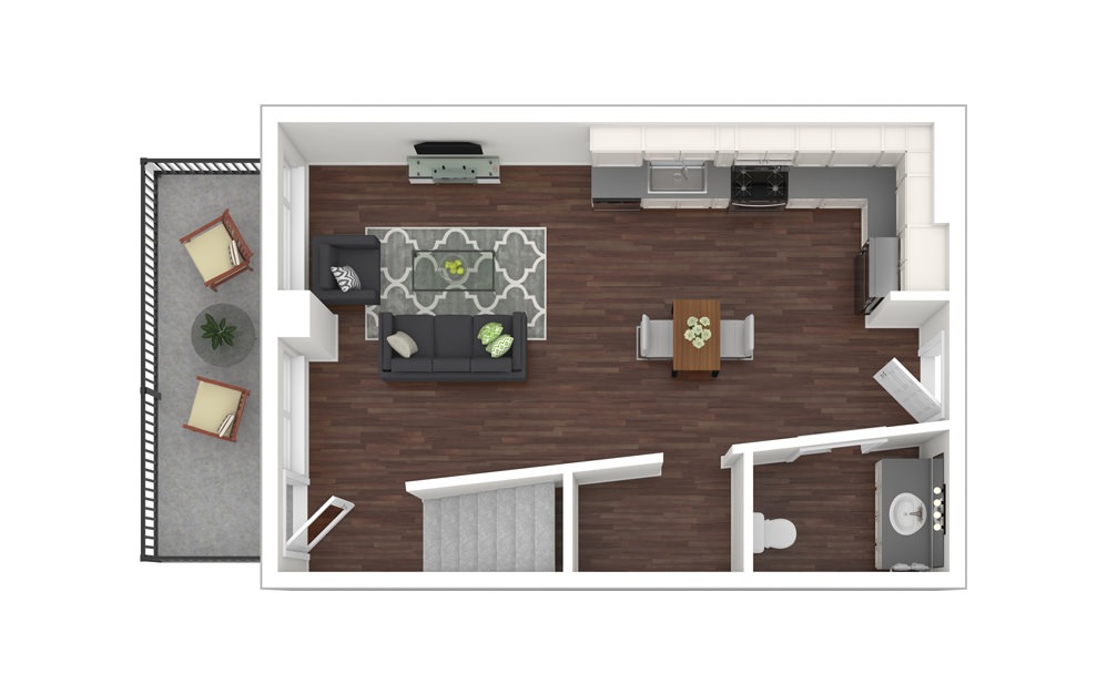 1 Bed Townhome 5 - 1 bedroom floorplan layout with 1 bath and 839 square feet. (Floor 1)