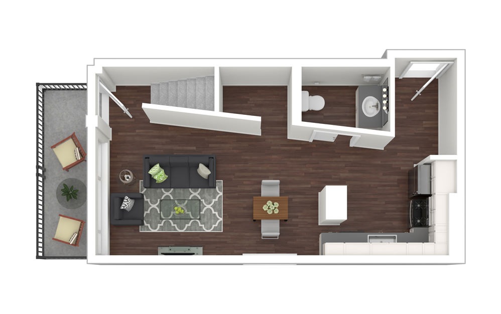 1 Bed Townhome 6 - 1 bedroom floorplan layout with 1 bath and 895 square feet. (Floor 1)