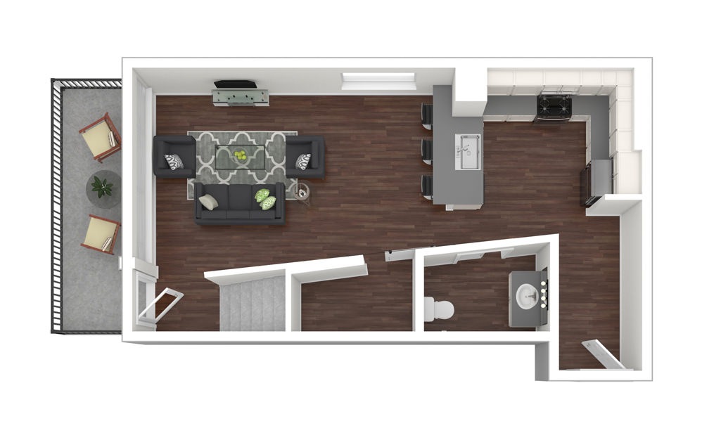 1 Bed Townhome 7 - 1 bedroom floorplan layout with 1 bath and 897 square feet. (Floor 1)
