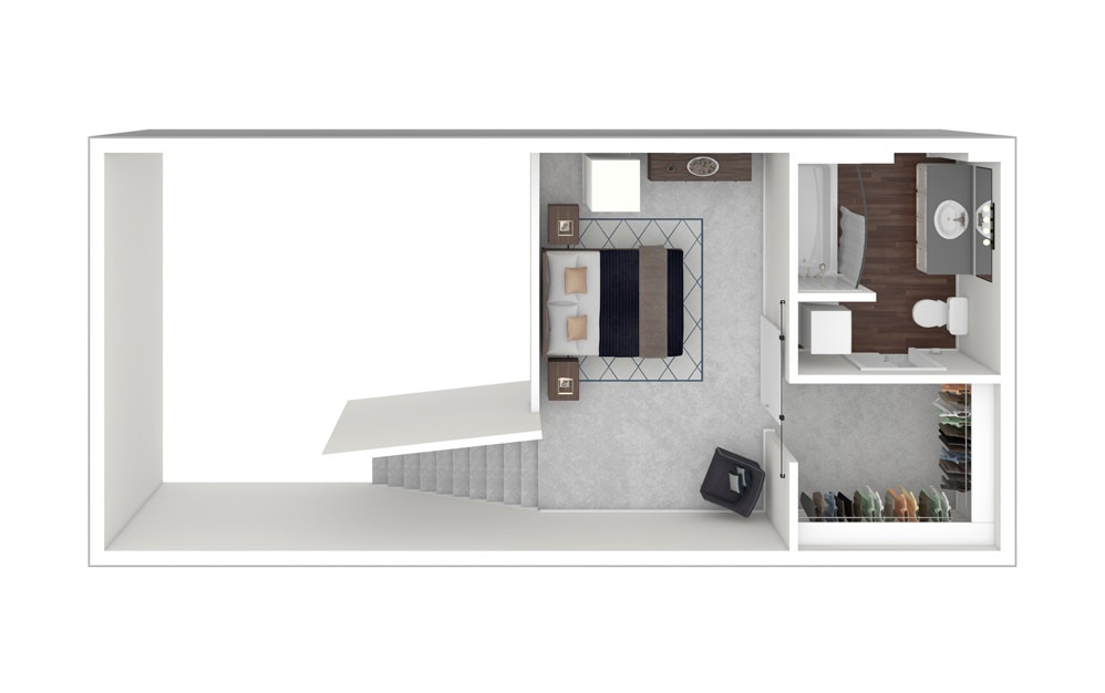 1 Bed Townhome 7 - 1 bedroom floorplan layout with 1 bath and 897 square feet. (Floor 2)