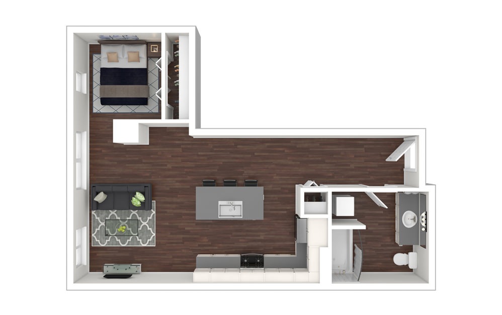 Urban One 6 - 1 bedroom floorplan layout with 1 bath and 624 square feet.